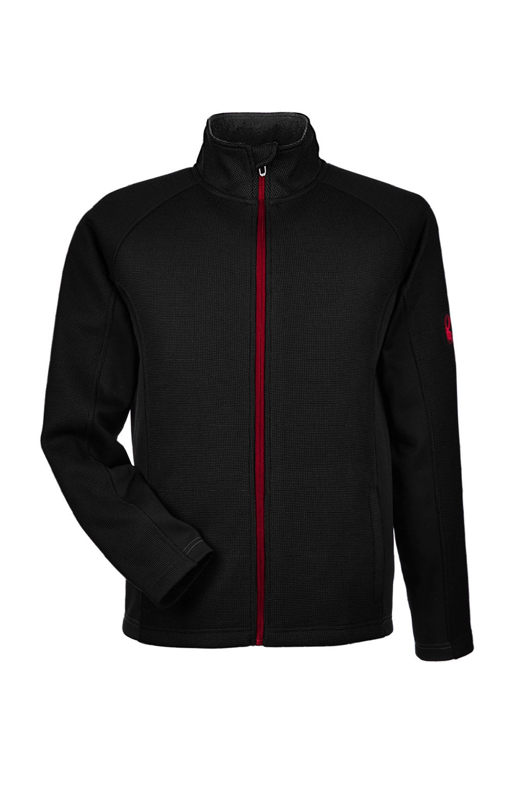 Spyder 187330 Mens Constant Full Zip Sweater Fleece Jacket Black/Red Flat Front