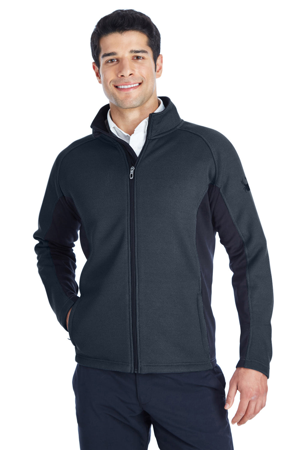 Spyder 187330 Mens Constant Full Zip Sweater Fleece Jacket Frontier Blue/Black Model Front