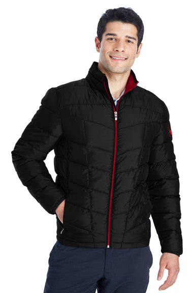 Spyder 187333 Mens Pelmo Puffer Full Zip Jacket Black/Red Model Front