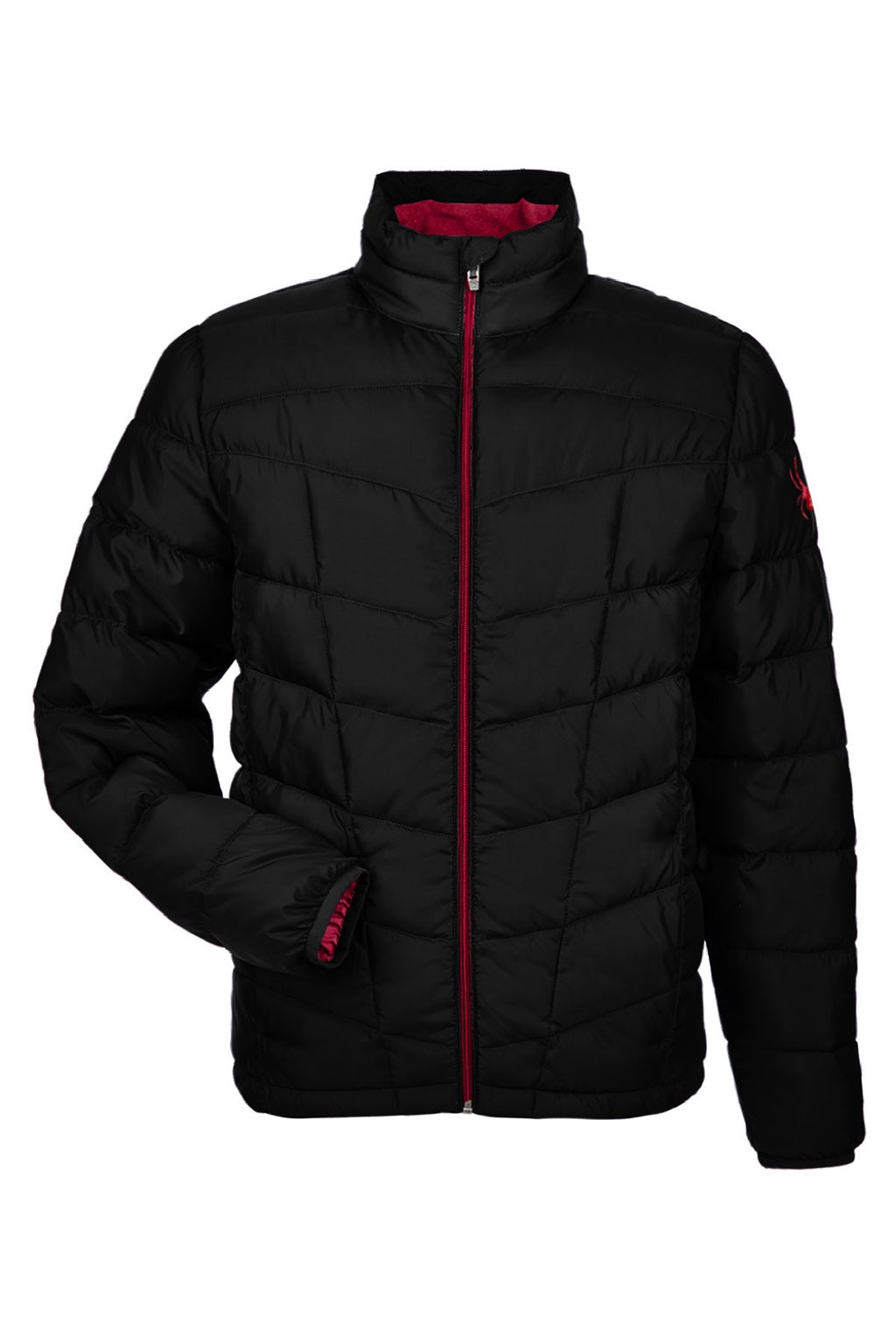 Spyder 187333 Mens Pelmo Puffer Full Zip Jacket Black/Red Flat Front