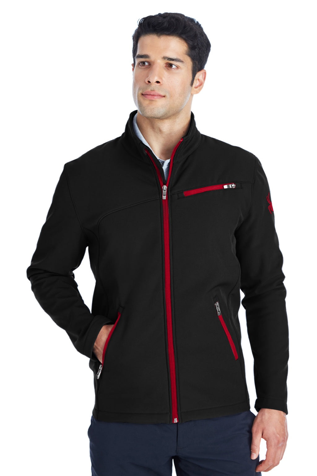 Spyder 187334 Mens Transport Full Zip Jacket Black/Red Model Front