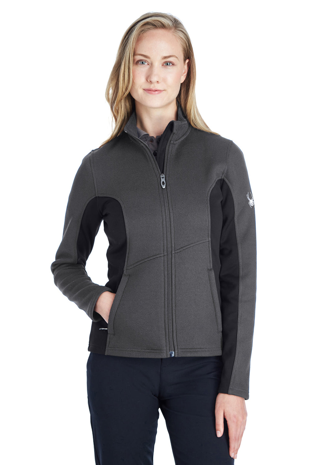 Spyder 187335 Womens Constant Full Zip Sweater Fleece Jacket Polar Grey/Black Model Front