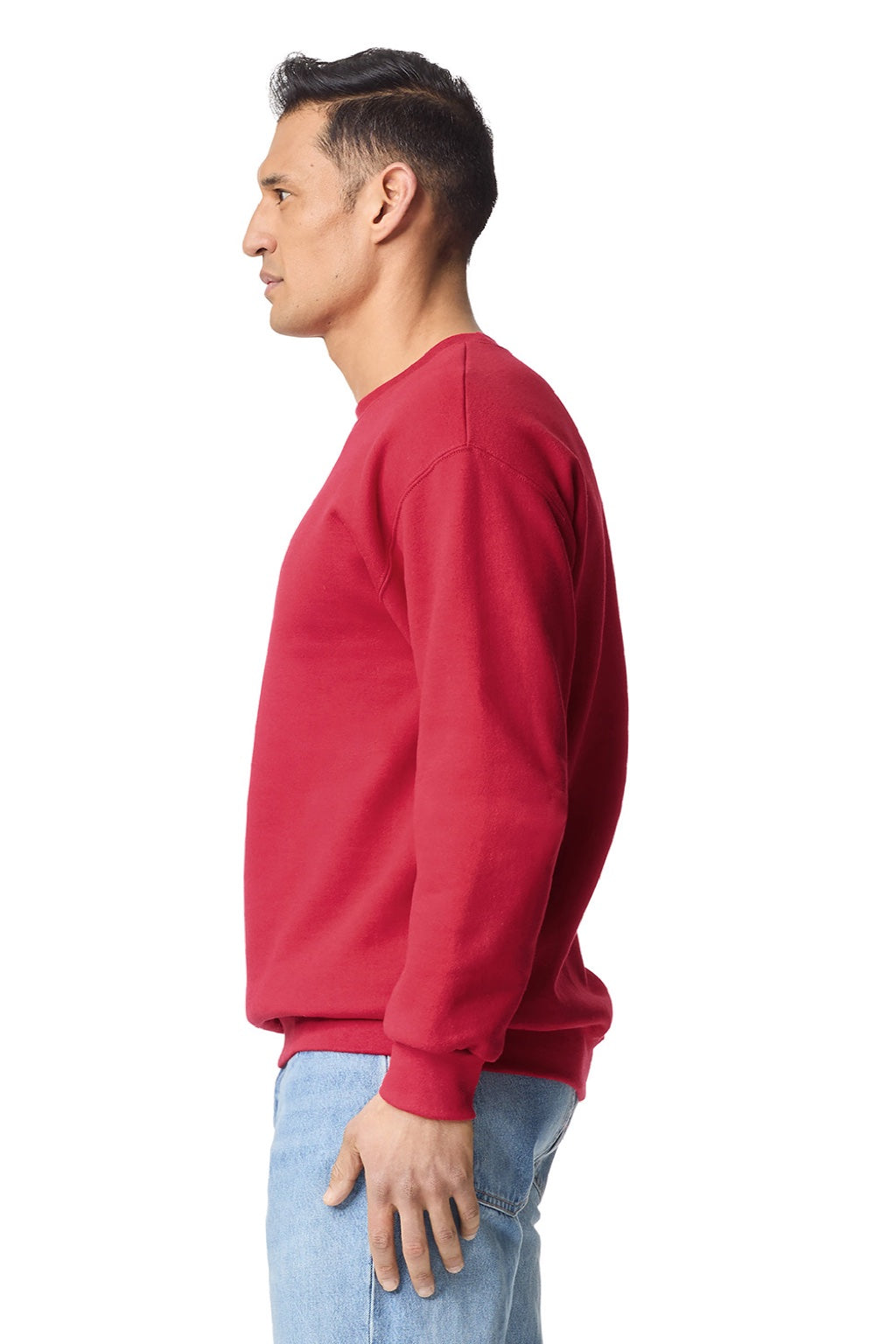 Gildan 19000 Mens Hammer Maxweight Crewneck Sweatshirt Cherry Red Model Side