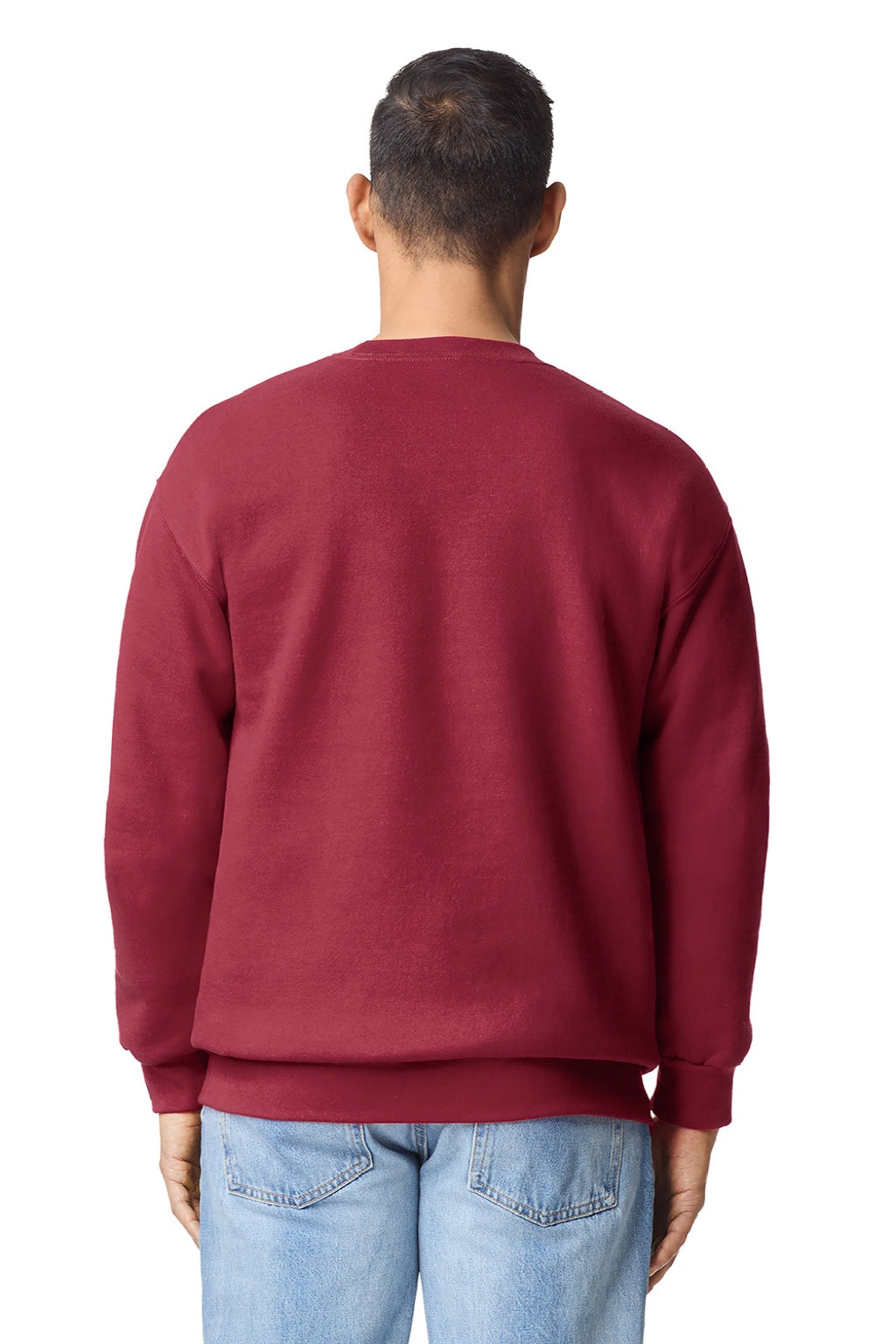 Gildan 19000 Mens Hammer Maxweight Crewneck Sweatshirt Garnet Red Model Back