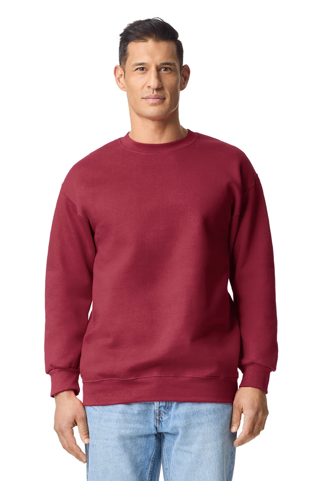 Gildan 19000 Mens Hammer Maxweight Crewneck Sweatshirt Garnet Red Model Front