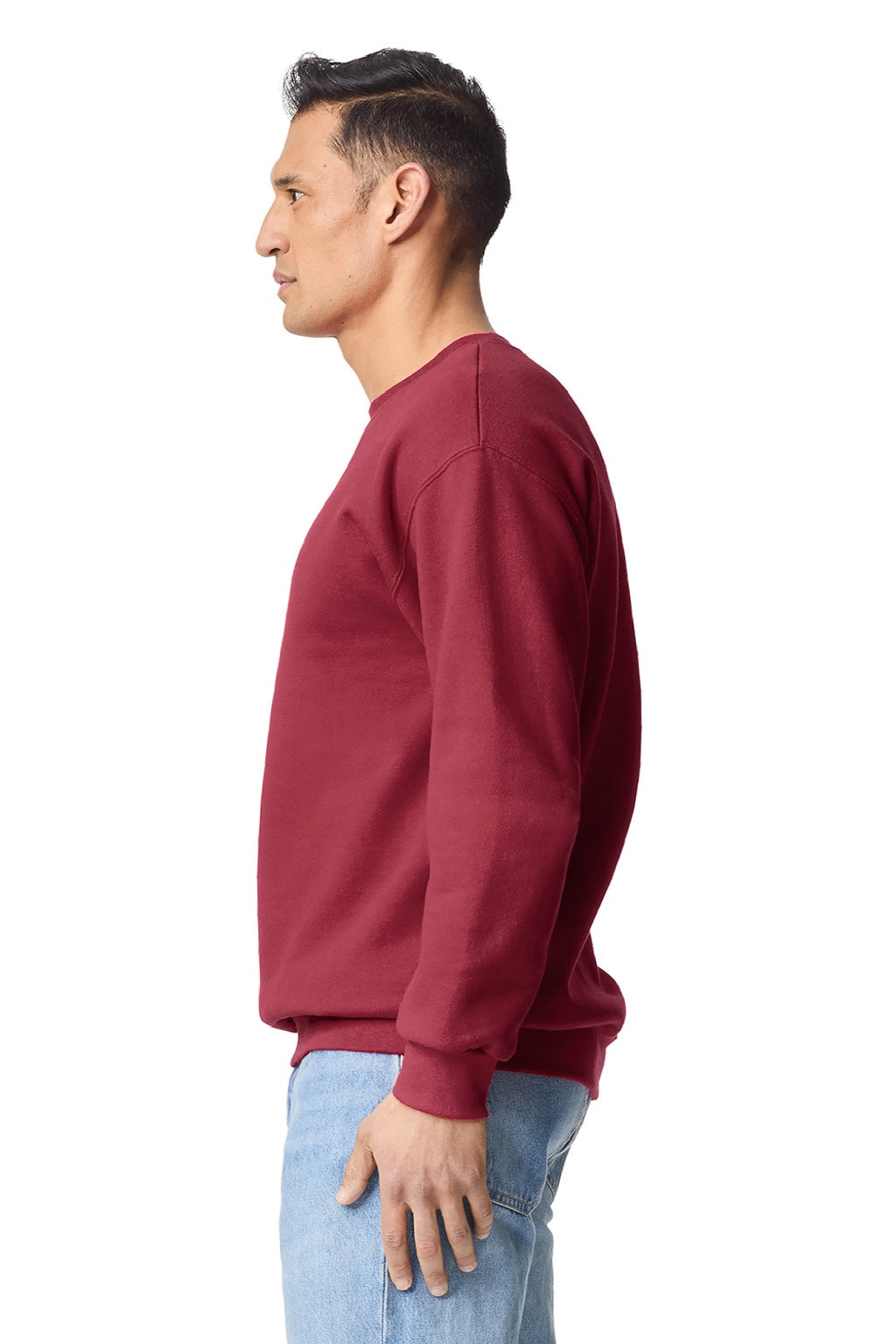 Gildan 19000 Mens Hammer Maxweight Crewneck Sweatshirt Garnet Red Model Side