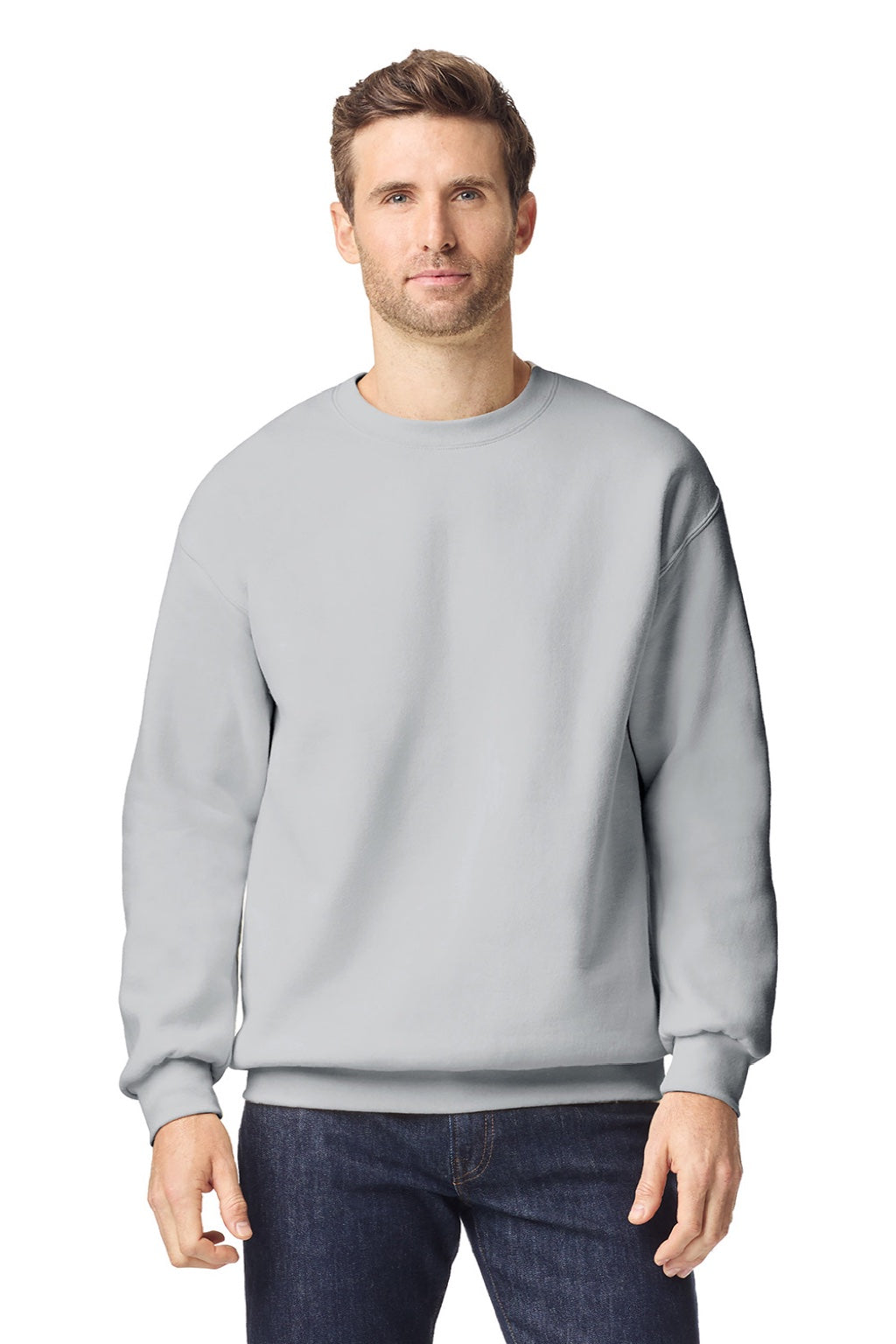 Gildan 19000 Mens Hammer Maxweight Crewneck Sweatshirt Gravel Grey Model Front