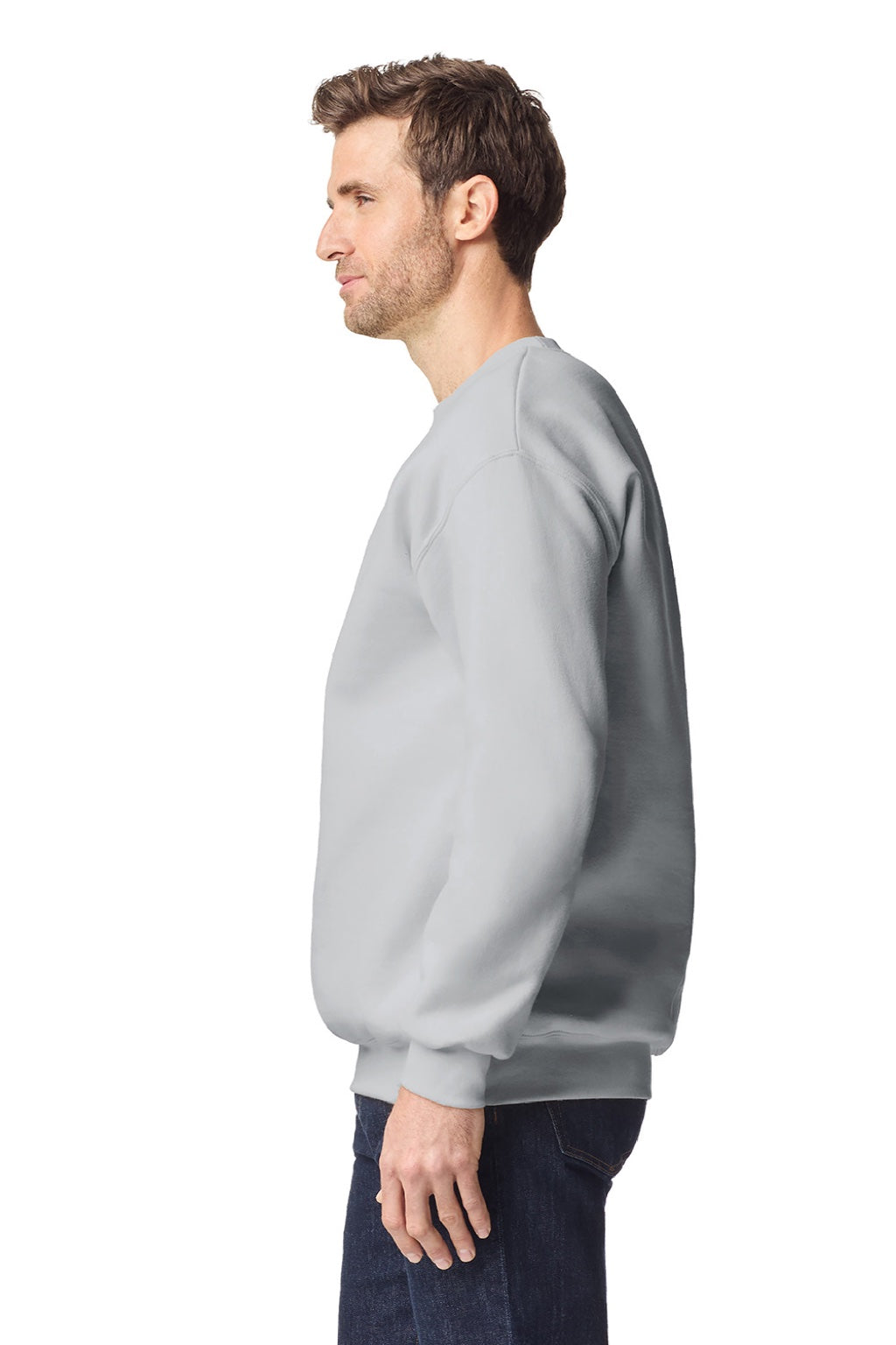 Gildan 19000 Mens Hammer Maxweight Crewneck Sweatshirt Gravel Grey Model Side