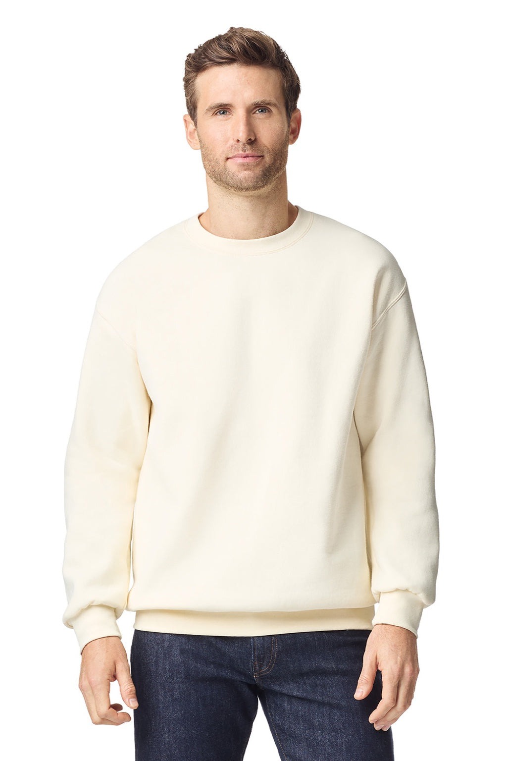 Gildan 19000 Mens Hammer Maxweight Crewneck Sweatshirt Off White Model Front