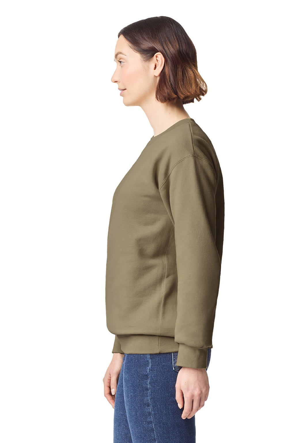 Gildan 19000 Mens Hammer Maxweight Crewneck Sweatshirt Olive Green Model Side