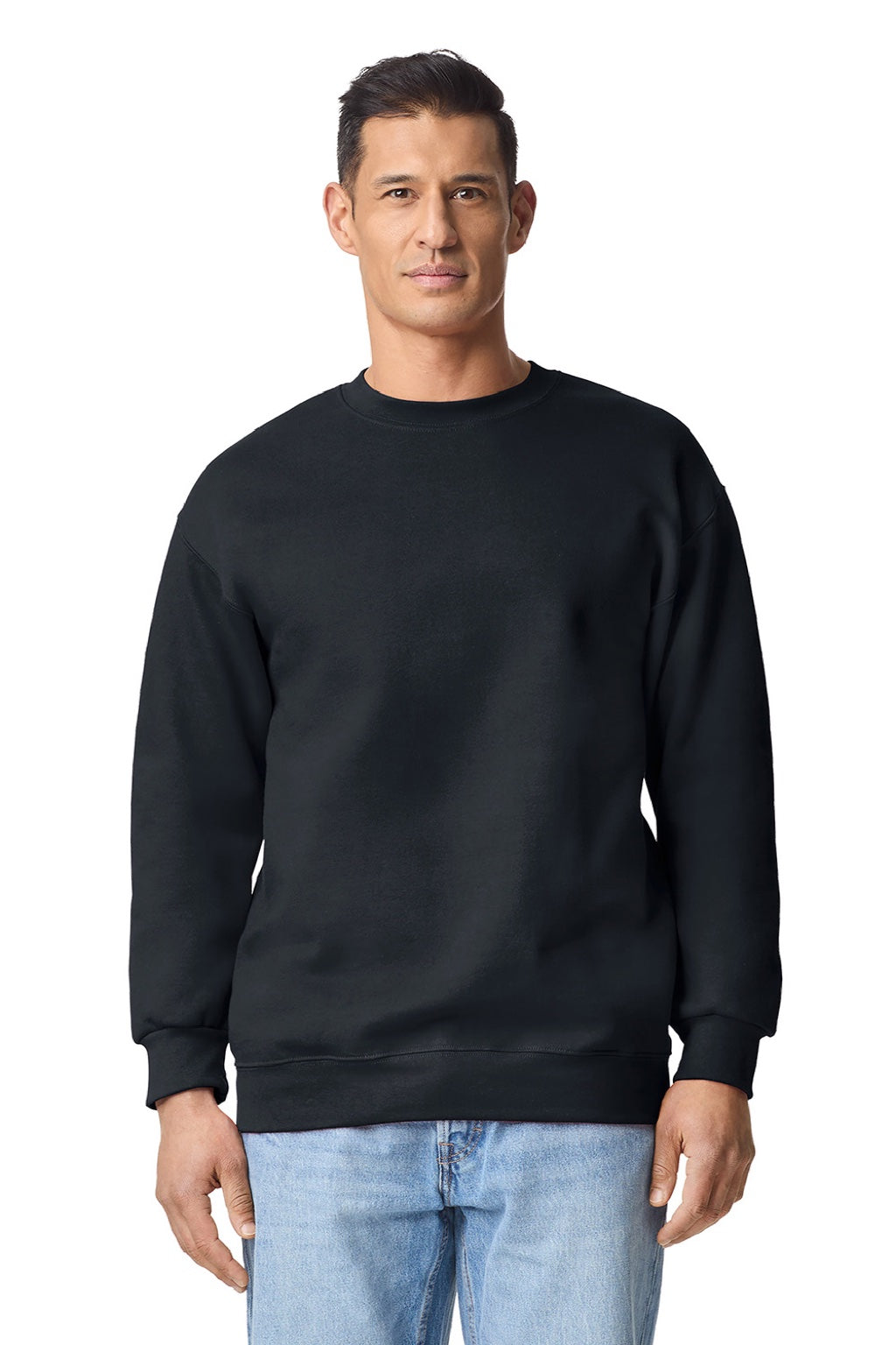 Gildan 19000 Mens Hammer Maxweight Crewneck Sweatshirt Pitch Black Model Front
