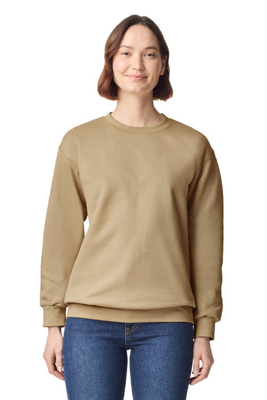 Gildan 19000 Mens Hammer Maxweight Crewneck Sweatshirt Tan Model Front