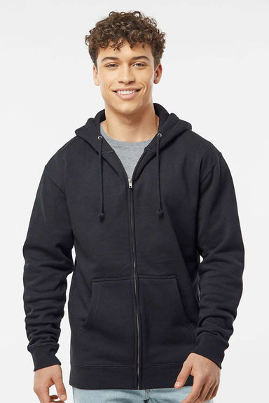 Independent Trading Company IND4000Z Mens Full Zip Hooded Sweatshirt Hoodie w/ Pockets Black Model Front