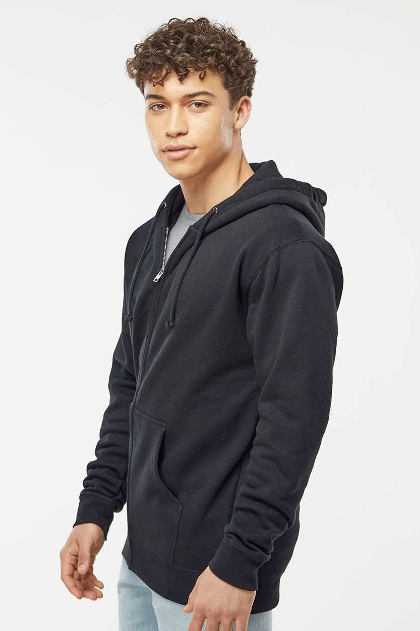 Independent Trading Company IND4000Z Mens Full Zip Hooded Sweatshirt Hoodie w/ Pockets Black Model Side