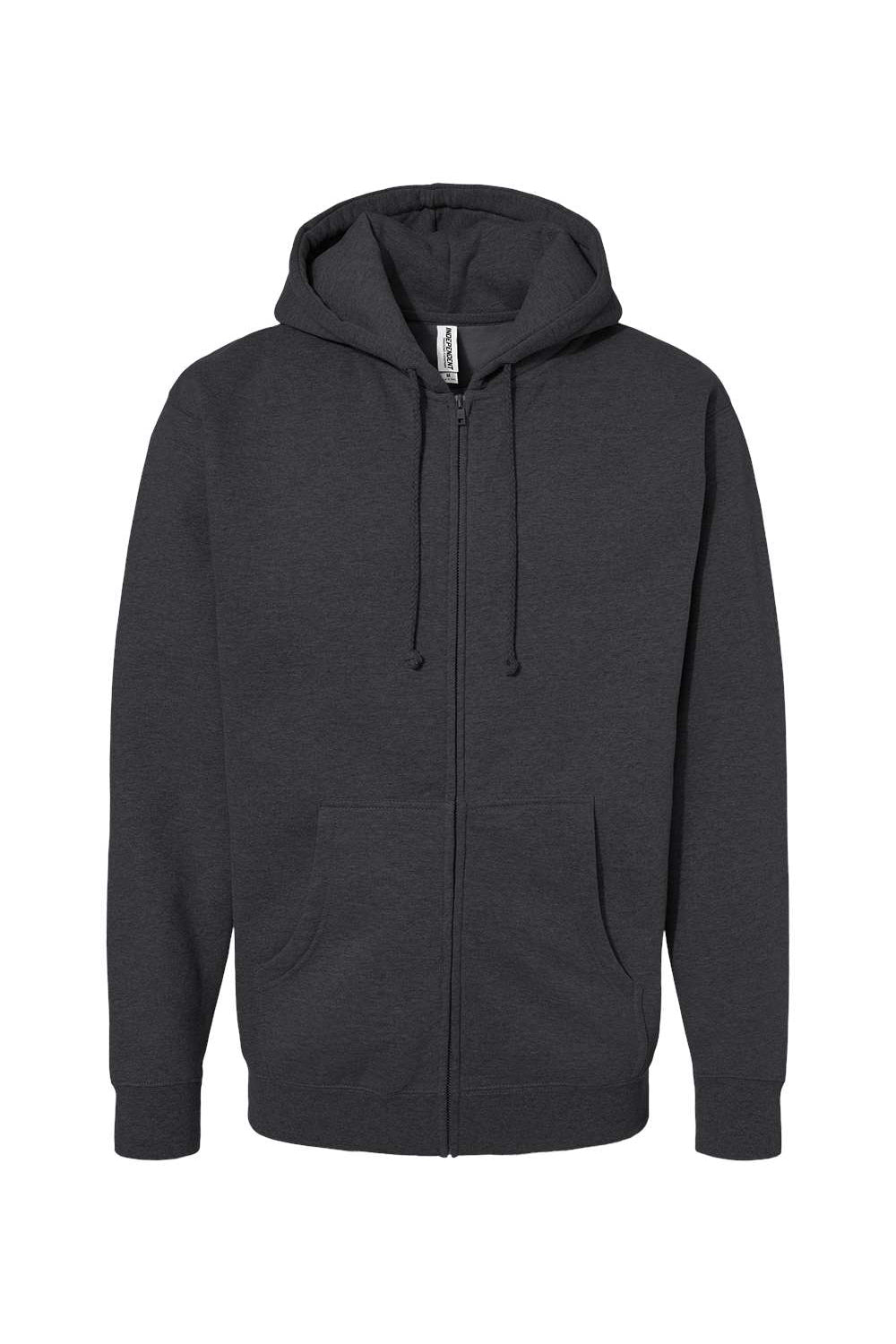 Independent Trading Company IND4000Z Mens Full Zip Hooded Sweatshirt Hoodie w/ Pockets Heather Charcoal Grey Flat Front