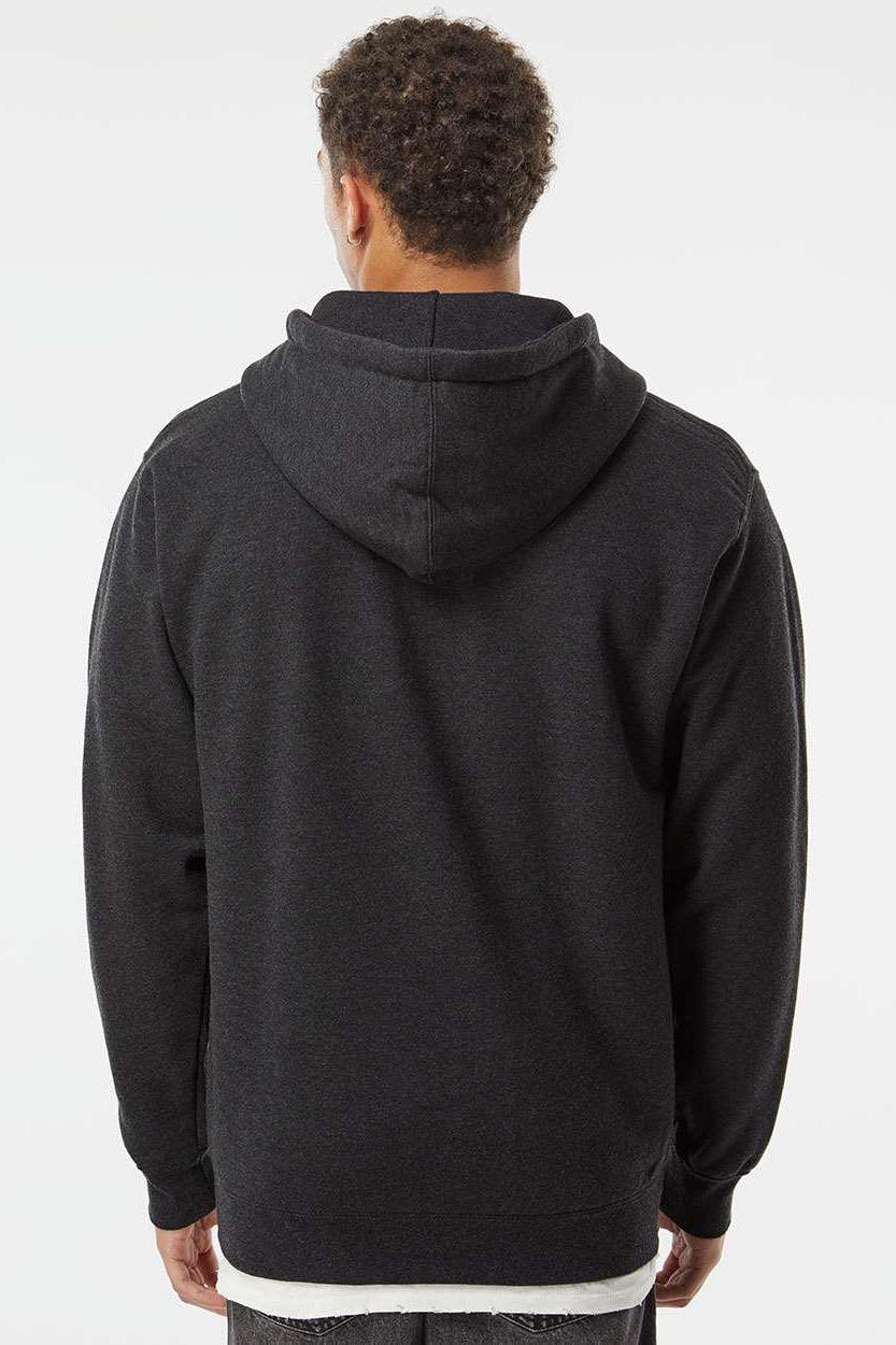 Independent Trading Company IND4000Z Mens Full Zip Hooded Sweatshirt Hoodie w/ Pockets Heather Charcoal Grey Model Back