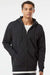 Independent Trading Company IND4000Z Mens Full Zip Hooded Sweatshirt Hoodie w/ Pockets Heather Charcoal Grey Model Front