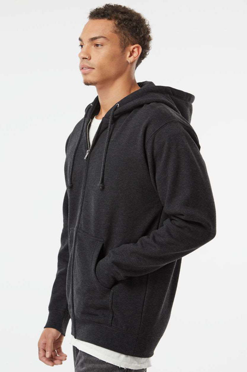 Independent Trading Company IND4000Z Mens Full Zip Hooded Sweatshirt Hoodie w/ Pockets Heather Charcoal Grey Model Side