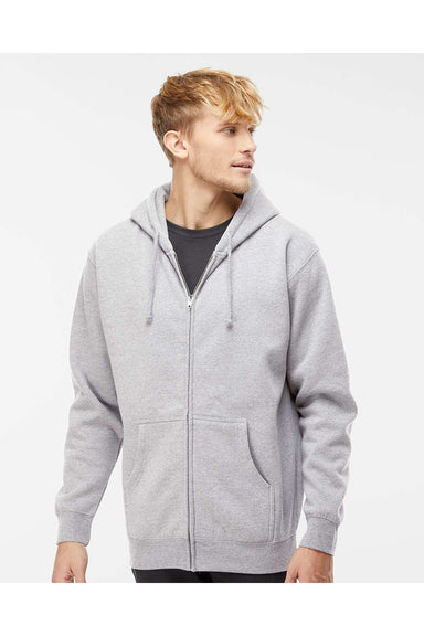 Independent Trading Co. IND4000Z Mens Full Zip Hooded Sweatshirt Hoodie Heather Grey Model Front