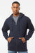Independent Trading Company IND4000Z Mens Full Zip Hooded Sweatshirt Hoodie w/ Pockets Navy Blue Model Front