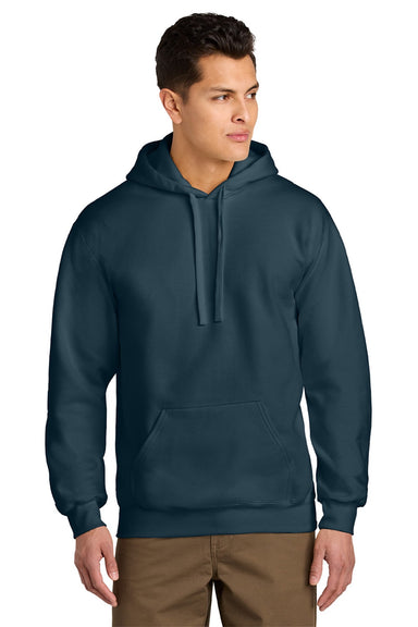 Gildan 19500 Mens Hammer Maxweight Hooded Sweatshirt Hoodie w/ Pouch Pocket Dusk Blue Model Front