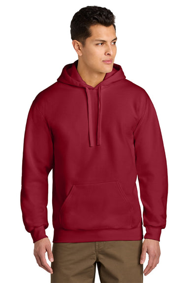 Gildan 19500 Mens Hammer Maxweight Hooded Sweatshirt Hoodie w/ Pouch Pocket Cherry Red Model Front