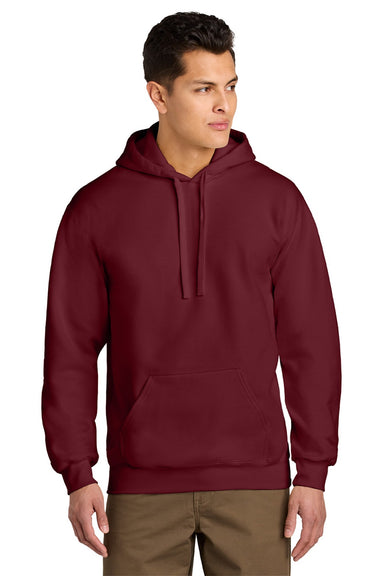 Gildan 19500 Mens Hammer Maxweight Hooded Sweatshirt Hoodie w/ Pouch Pocket Garnet Red Model Front
