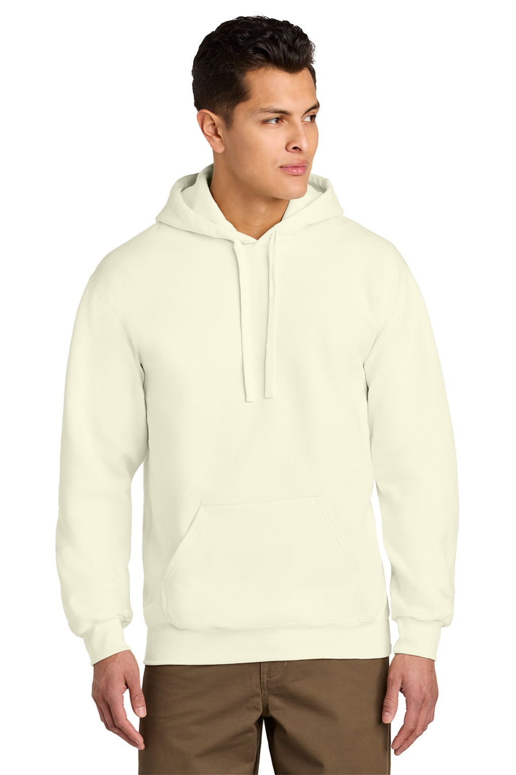 Gildan 19500 Mens Hammer Maxweight Hooded Sweatshirt Hoodie w/ Pouch Pocket Off White Model Front