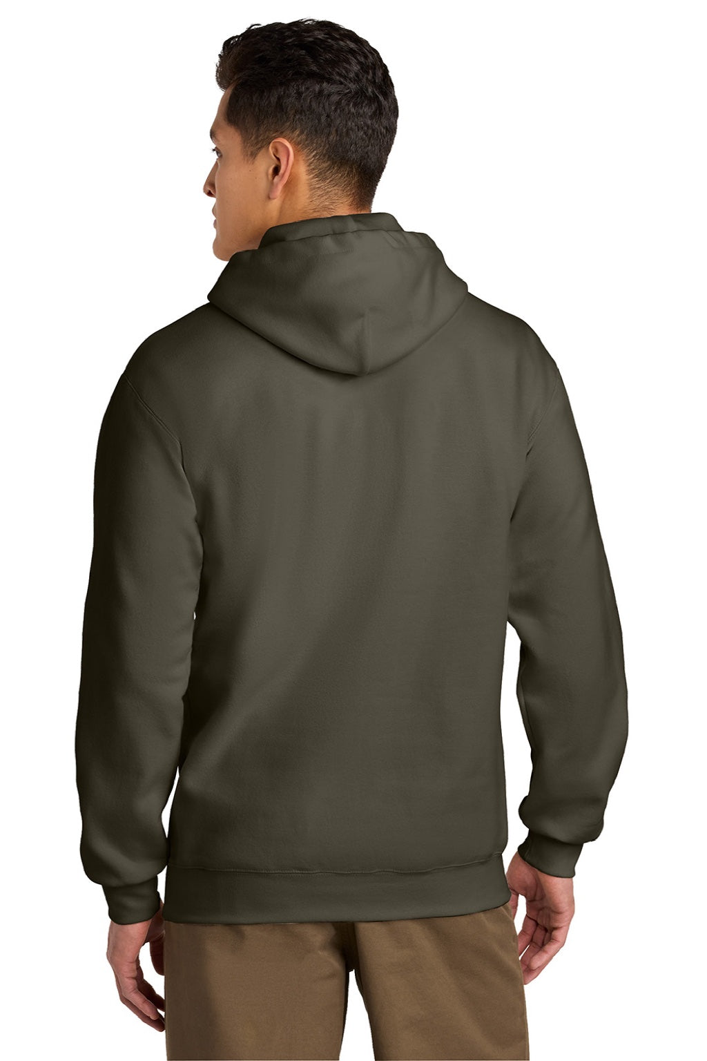 Gildan 19500 Mens Hammer Maxweight Hooded Sweatshirt Hoodie w/ Pouch Pocket Olive Green Model Back