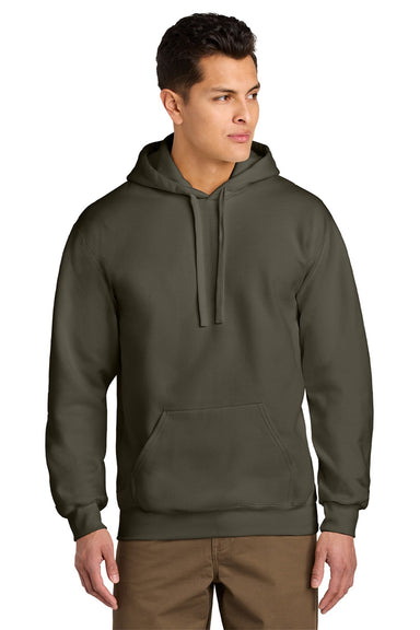 Gildan 19500 Mens Hammer Maxweight Hooded Sweatshirt Hoodie w/ Pouch Pocket Olive Green Model Front