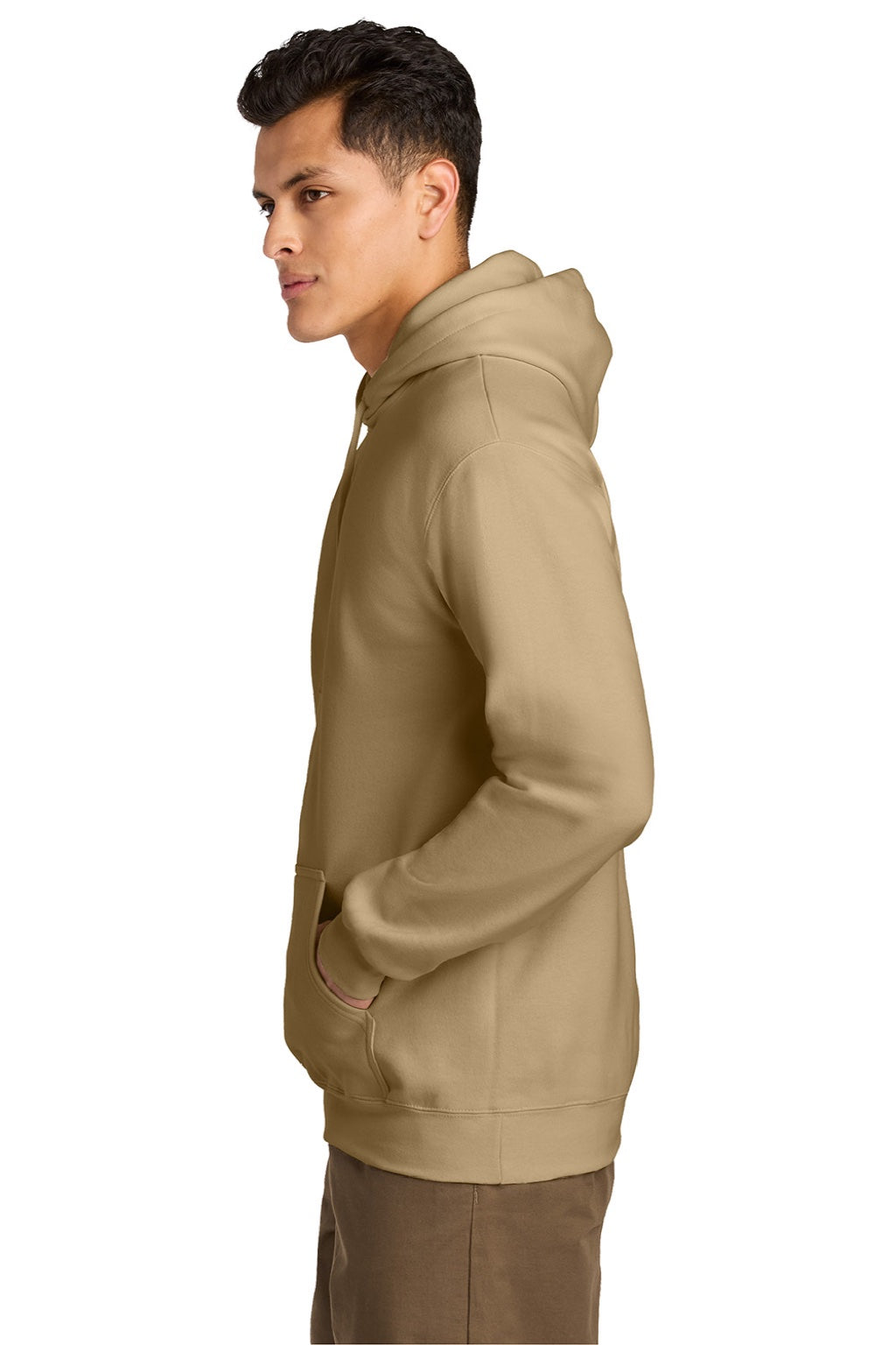 Gildan 19500 Mens Hammer Maxweight Hooded Sweatshirt Hoodie w/ Pouch Pocket Tan Model Side