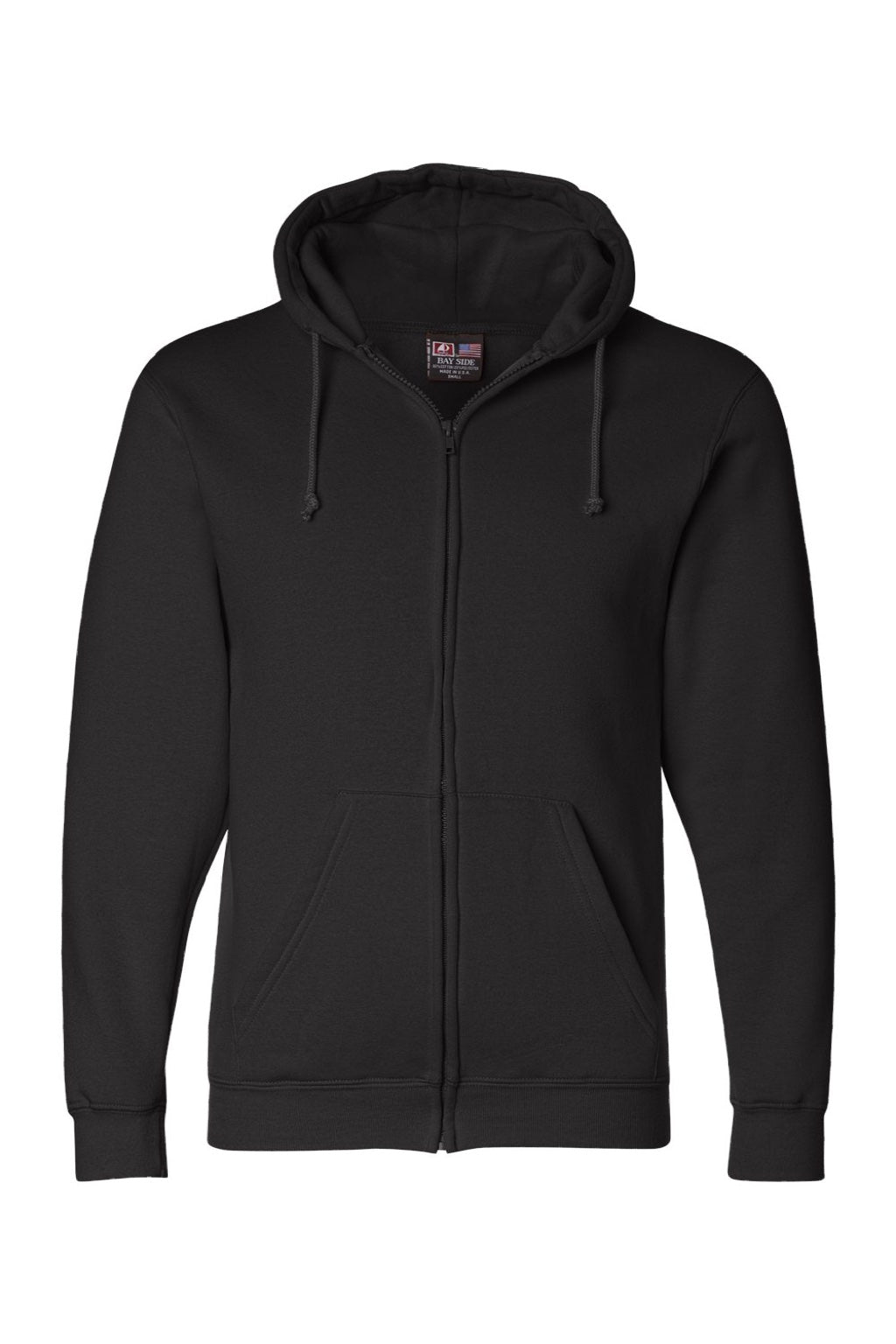 Bayside BA900 Mens USA Made Full Zip Hooded Sweatshirt Hoodie w/ Pockets Black Flat Front