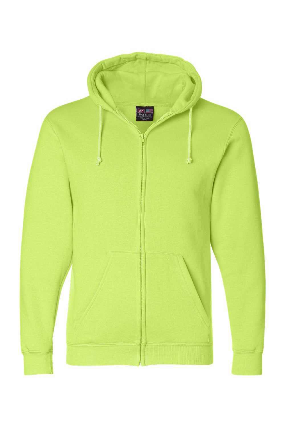 Bayside BA900 Mens USA Made Full Zip Hooded Sweatshirt Hoodie Lime Green Flat Front