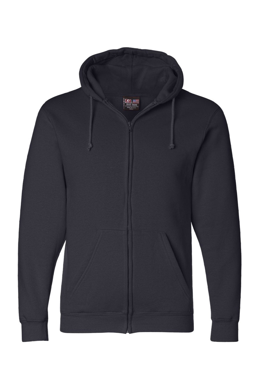 Bayside BA900 Mens USA Made Full Zip Hooded Sweatshirt Hoodie w/ Pockets Navy Blue Flat Front