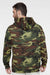 Code Five 3969 Mens Camo Pullover Hooded Fleece Sweatshirt Hoodie w/ Pouch Pocket Green Woodland Camo Model Back