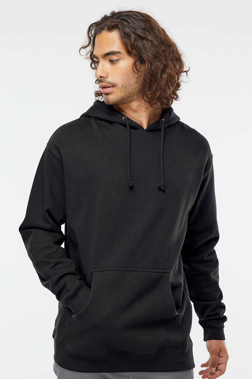 Independent Trading Company IND4000 Mens Hooded Sweatshirt Hoodie w/ Pouch Pocket Black Model Front