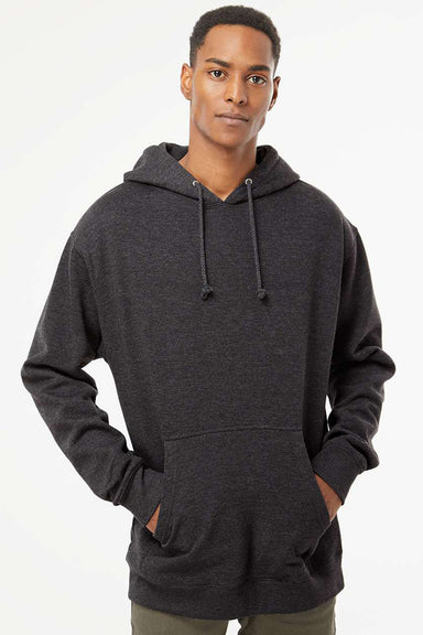 Independent Trading Company IND4000 Mens Hooded Sweatshirt Hoodie w/ Pouch Pocket Heather Charcoal Grey Model Front