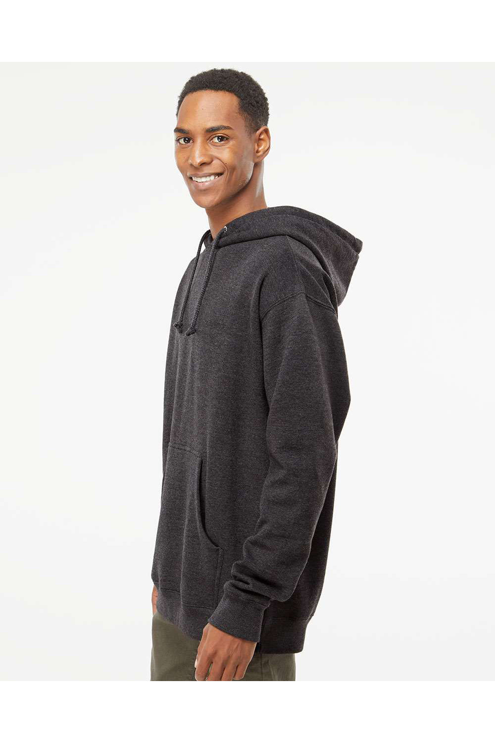 Independent Trading Co. IND4000 Mens Hooded Sweatshirt Hoodie Heather Charcoal Grey Model Side