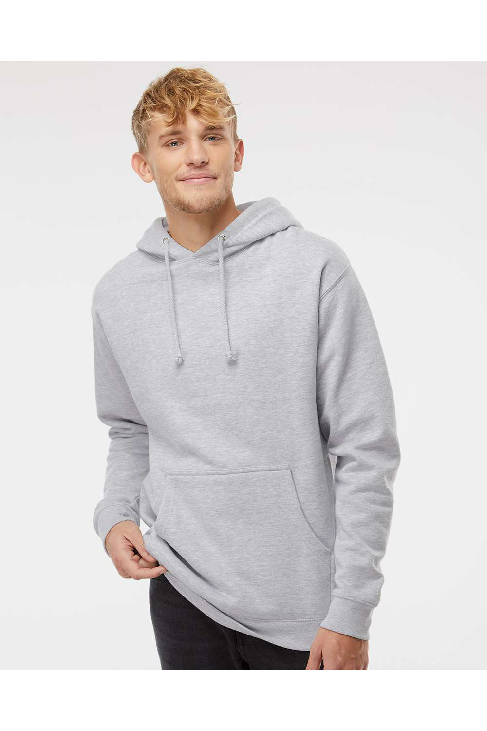 Independent Trading Co. IND4000 Mens Hooded Sweatshirt Hoodie Heather Grey Model Front