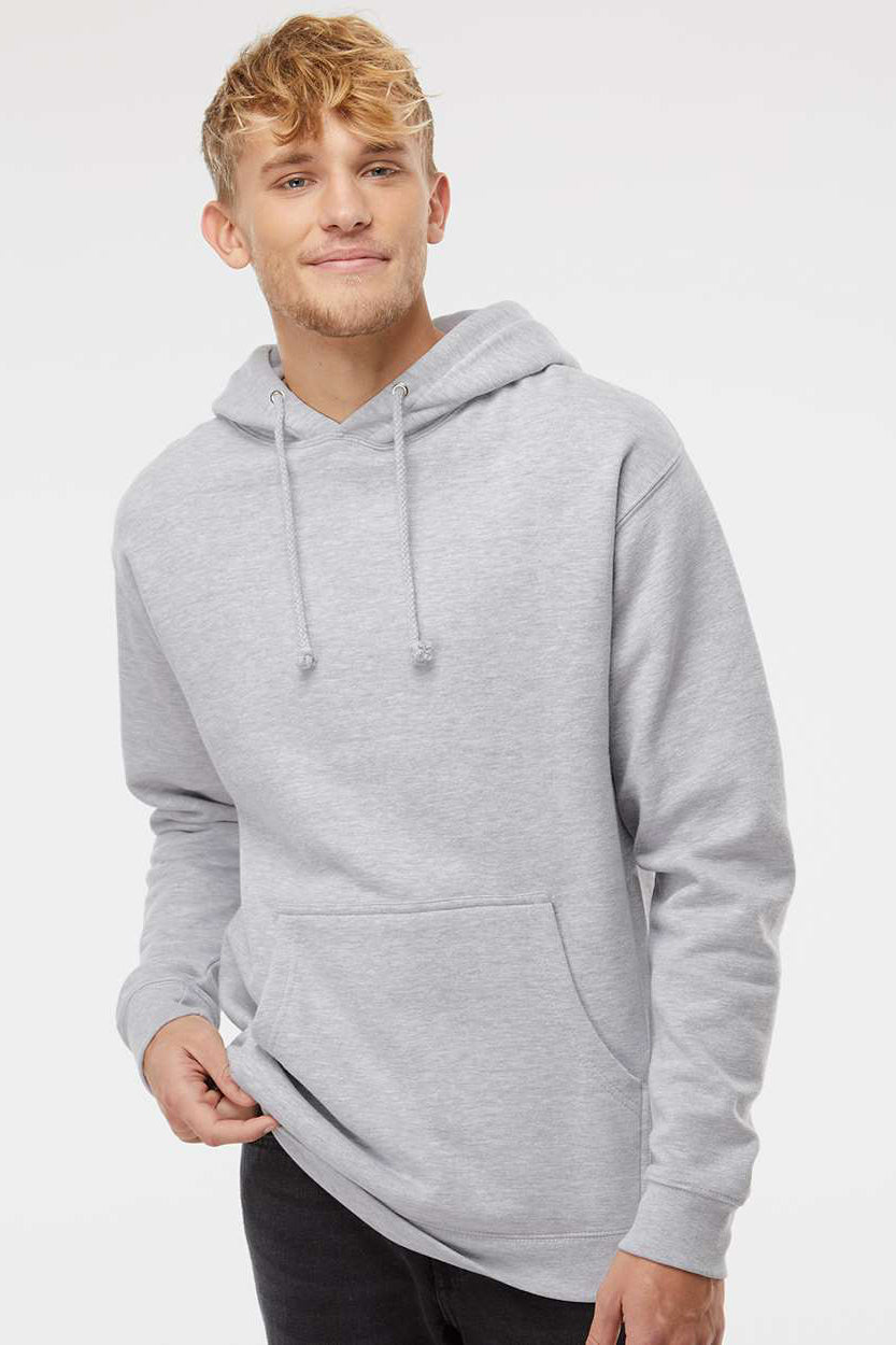 Independent Trading Company IND4000 Mens Hooded Sweatshirt Hoodie w/ Pouch Pocket Heather Grey Model Front