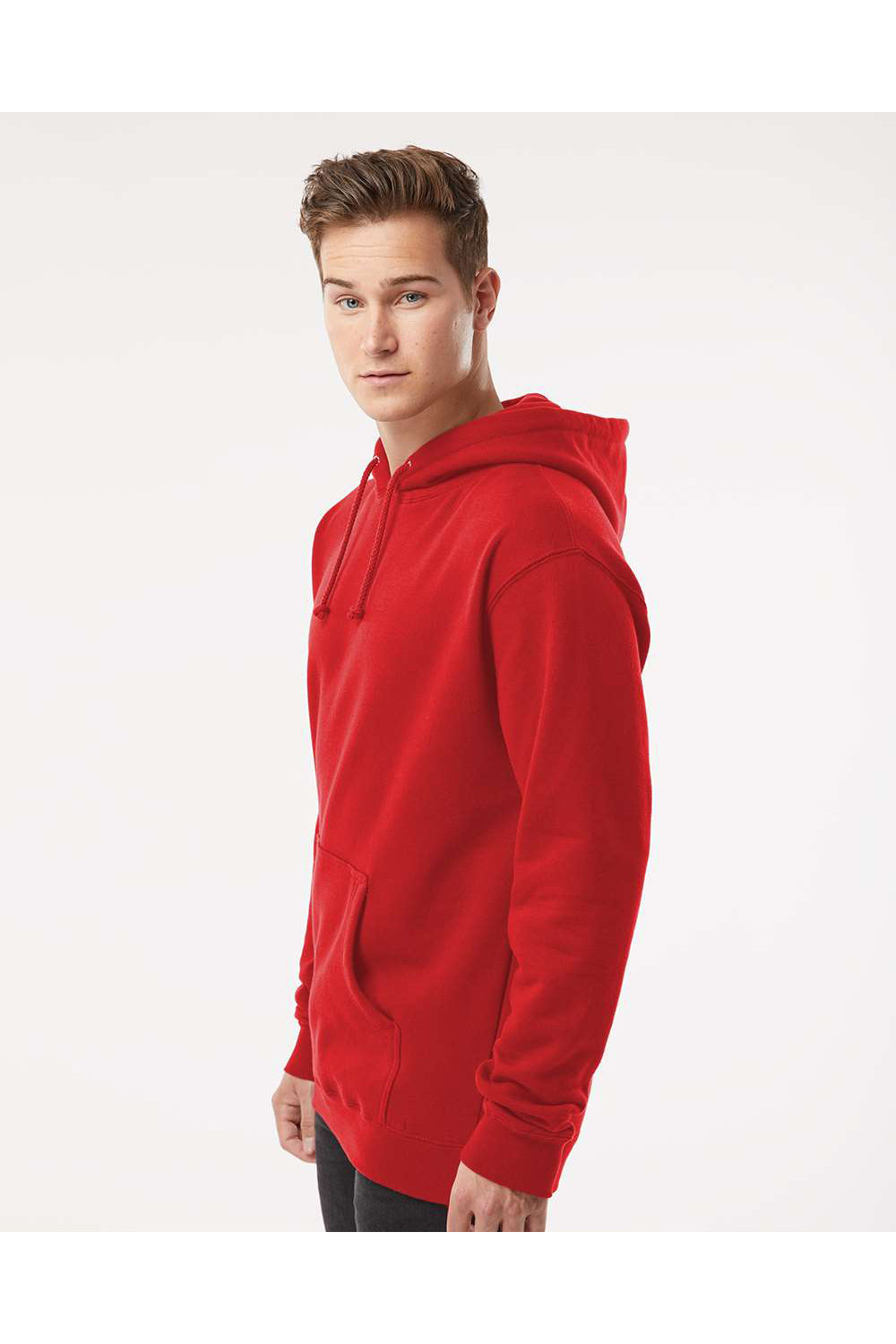 Independent Trading Co. IND4000 Mens Hooded Sweatshirt Hoodie Red Model Side