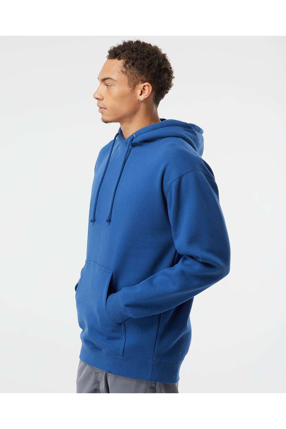 Independent Trading Co. IND4000 Mens Hooded Sweatshirt Hoodie Royal Blue Model Side