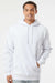 Independent Trading Company IND4000 Mens Hooded Sweatshirt Hoodie w/ Pouch Pocket White Model Front