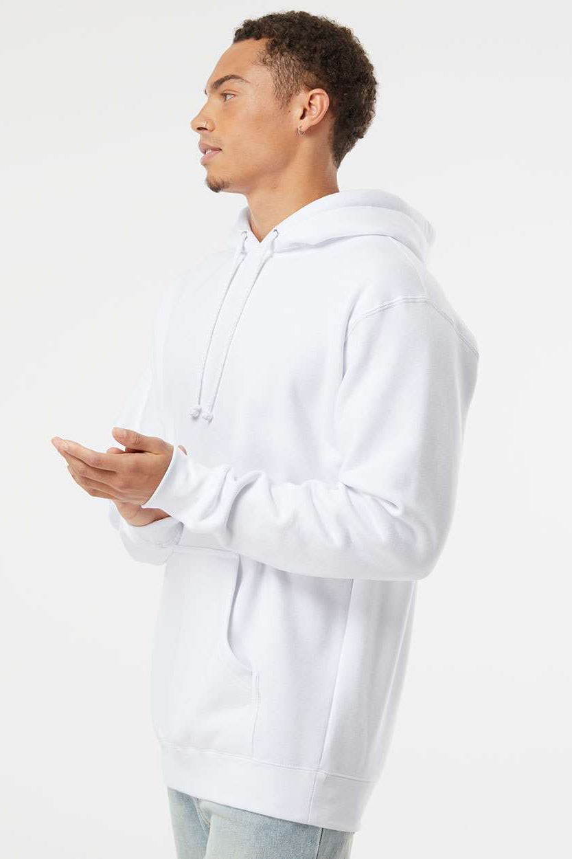 Independent Trading Company IND4000 Mens Hooded Sweatshirt Hoodie w/ Pouch Pocket White Model Side