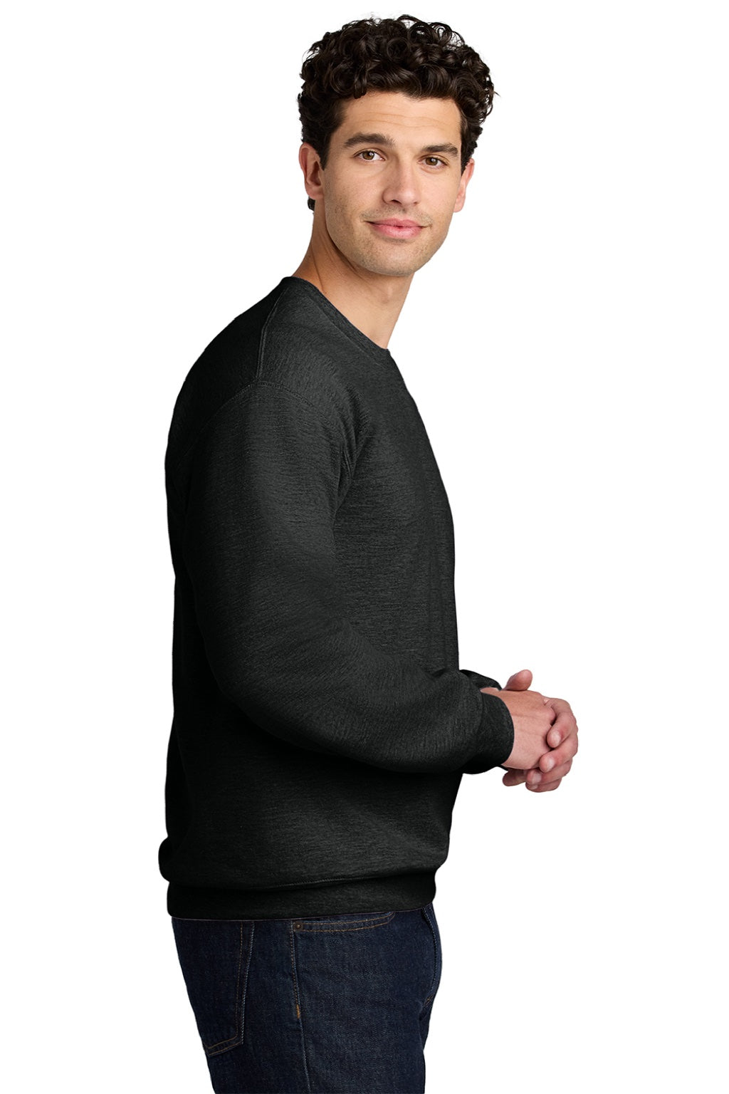 Gildan SF000 Mens Softstyle Crewneck Sweatshirt Heather Black Model Side