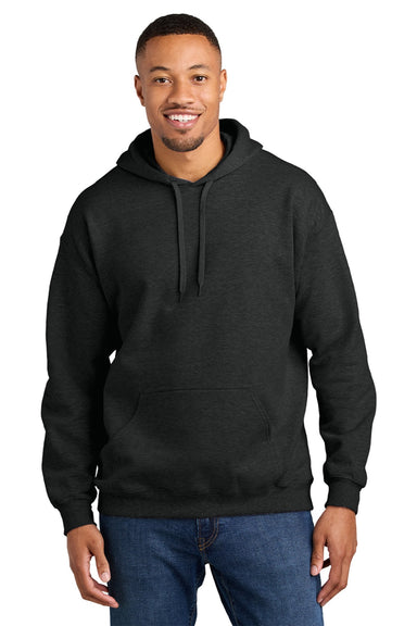 Gildan SF500 Mens Softstyle Hooded Sweatshirt Hoodie w/ Pouch Pocket Heather Black Model Front