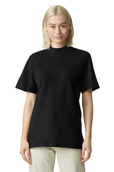 American Apparel 1PQ Mens Short Sleeve Mock Neck T-Shirt Black Model Front