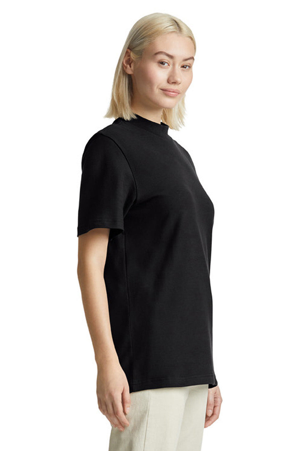 American Apparel 1PQ Mens Short Sleeve Mock Neck T-Shirt Black Model Side