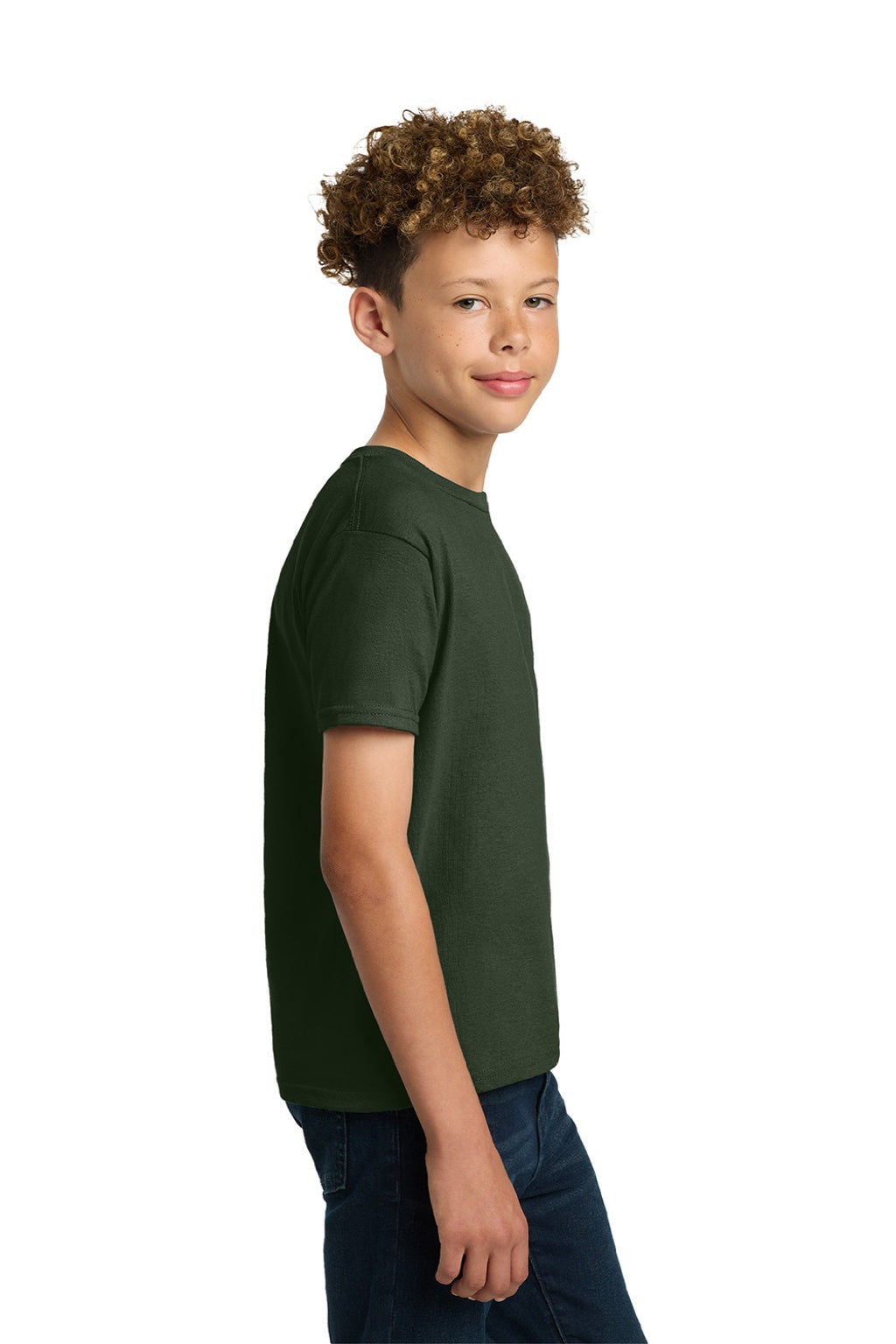 Gildan 2000B Youth Ultra Short Sleeve Crewneck T-Shirt Forest Green Model Side