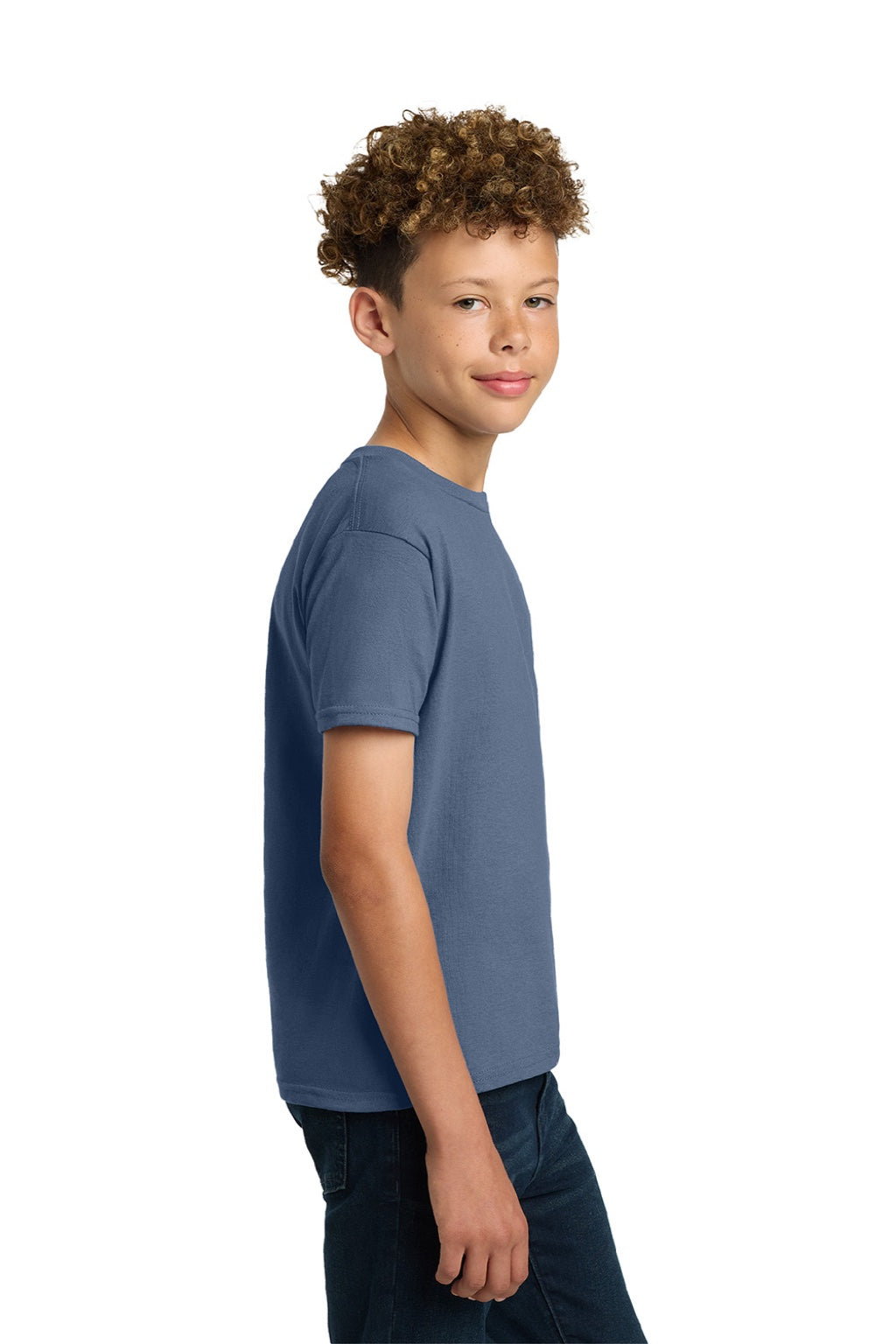 Gildan 2000B Youth Ultra Short Sleeve Crewneck T-Shirt Indigo Blue Model Side